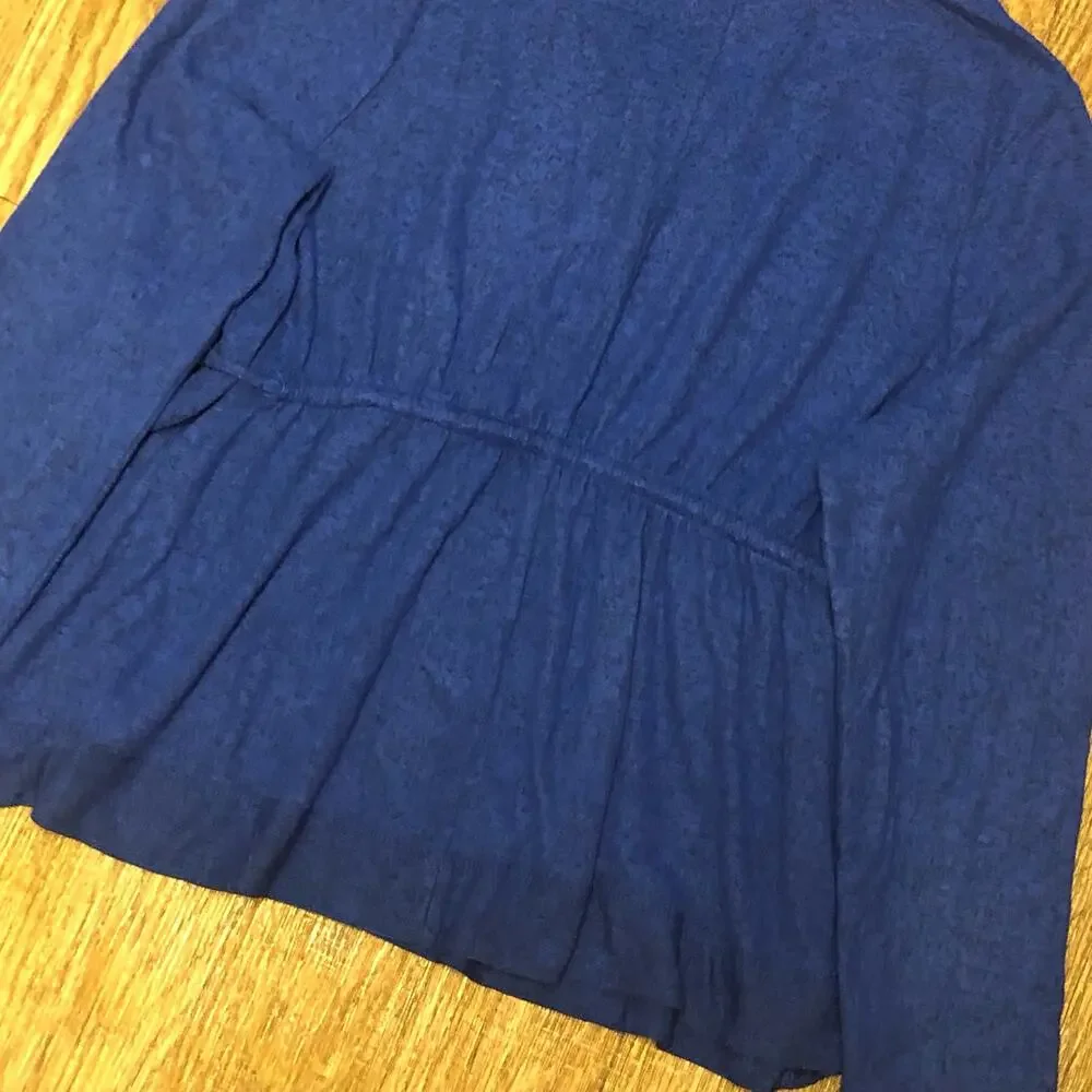 Nordstrom Caslon Blue Crewneck Long Sleeve Drawstring Peplum Blouse Size Medium - Picture 8 of 10
